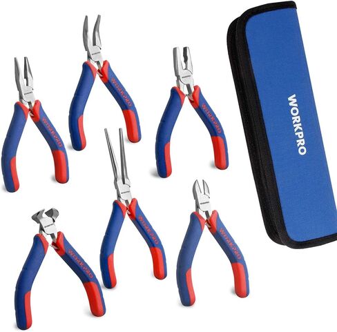 WORKPRO 6-piece Mini Pliers Set - Needle Nose, Diagonal, Long Nose, Bent Nose, End Cutting and Linesman, for Making Crafts, Repairing Electronic Devices, with Pouch in Kuwait