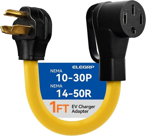 سلك محول ELEGRP NEMA 10-30P إلى 14-50R لشحن المستوى 2 EV، قابس مجفف 1 قدم 30 أمبير إلى محول وعاء 50 أمبير، كابل تمديد عالي التحمل 10 قياس STW متوافق مع طراز Tesla 3/Y/S/X in Kuwait