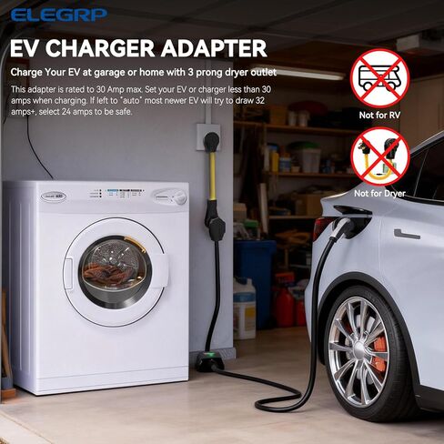 سلك محول ELEGRP NEMA 10-30P إلى 14-50R لشحن المستوى 2 EV، قابس مجفف 1 قدم 30 أمبير إلى محول وعاء 50 أمبير، كابل تمديد عالي التحمل 10 قياس STW متوافق مع طراز Tesla 3/Y/S/X in Kuwait