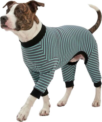 ملابس LovinPet Big Dogs PJS - قميص للكلاب مخطط باللون الأزرق السماوي من القطن الخالص، تصميم بأربعة أرجل، تغطية كاملة للجسم، للكلاب الكبيرة، سلالات الكلاب الكبيرة، مقاس XL in Saudi Arabia