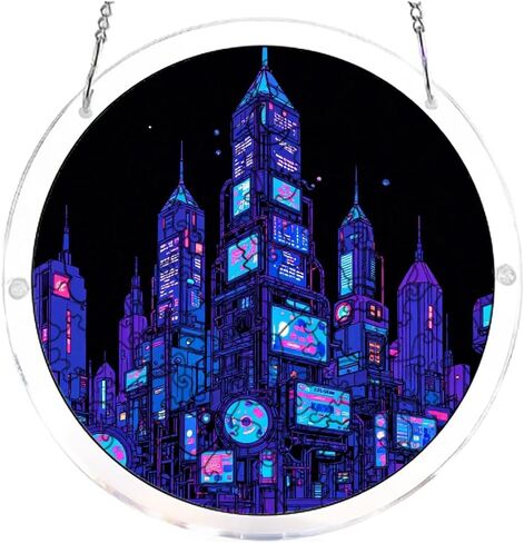 7.4in 83Pcs Handmade Craft Suncatcher Kit Neon Cyberpunk City Relax Handmade Gift for Family and Friends in Kuwait