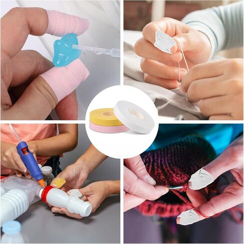 3 Rolls Thimble Tape for Hand Sewing Self Adhesive Finger Protection Tape, Breathable Knitting Thimble Craft Tapes for Quilting, Embroidery DIY Crafts (Yellow, Pink, White) in Kuwait