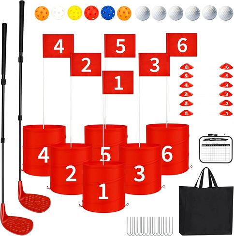 Premium Backyard Golf Game Set – Ultimate 6-Hole Outdoor Course with 2 Upgraded Adjustable Clubs, 12 Practice Balls & Carry Bag – Fun Lawn & Tailgate Games for Adults, Family, Camping in Kuwait