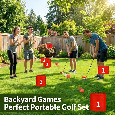 Premium Backyard Golf Game Set – Ultimate 6-Hole Outdoor Course with 2 Upgraded Adjustable Clubs, 12 Practice Balls & Carry Bag – Fun Lawn & Tailgate Games for Adults, Family, Camping in Kuwait