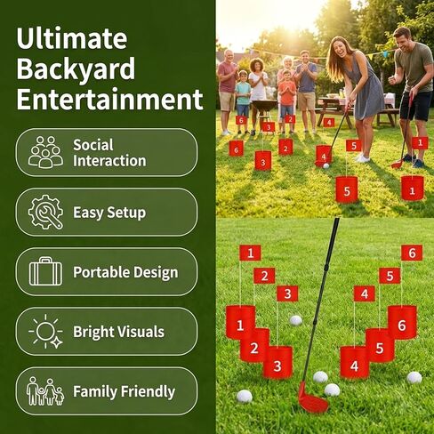 Premium Backyard Golf Game Set – Ultimate 6-Hole Outdoor Course with 2 Upgraded Adjustable Clubs, 12 Practice Balls & Carry Bag – Fun Lawn & Tailgate Games for Adults, Family, Camping in Kuwait