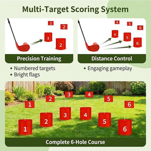 Premium Backyard Golf Game Set – Ultimate 6-Hole Outdoor Course with 2 Upgraded Adjustable Clubs, 12 Practice Balls & Carry Bag – Fun Lawn & Tailgate Games for Adults, Family, Camping in Kuwait