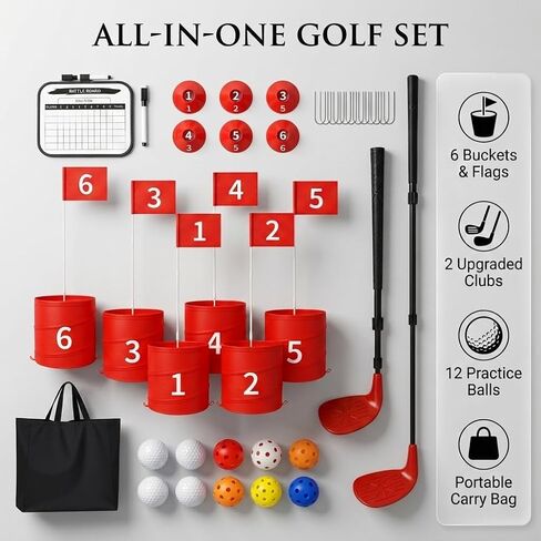 Premium Backyard Golf Game Set – Ultimate 6-Hole Outdoor Course with 2 Upgraded Adjustable Clubs, 12 Practice Balls & Carry Bag – Fun Lawn & Tailgate Games for Adults, Family, Camping in Kuwait