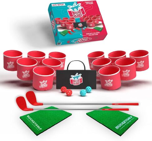 لعبة PopPong Yard Golf Chipping - لعبة الباب الخلفي في الهواء الطلق، لعبة الشاطئ والفناء الخلفي لجميع مستويات المهارة. 12 دلو، 2 سجادة عشب، 2 مضارب قابلة للطي، 4 كرات، تتضمن حقيبة حمل in Kuwait
