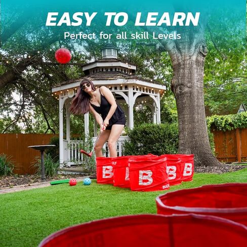 لعبة PopPong Yard Golf Chipping - لعبة الباب الخلفي في الهواء الطلق، لعبة الشاطئ والفناء الخلفي لجميع مستويات المهارة. 12 دلو، 2 سجادة عشب، 2 مضارب قابلة للطي، 4 كرات، تتضمن حقيبة حمل in Kuwait