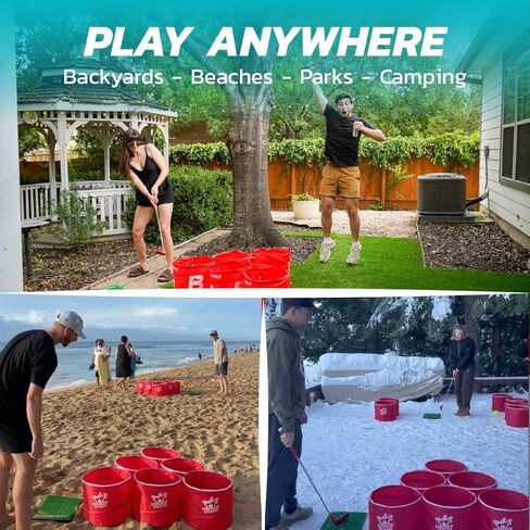 لعبة PopPong Yard Golf Chipping - لعبة الباب الخلفي في الهواء الطلق، لعبة الشاطئ والفناء الخلفي لجميع مستويات المهارة. 12 دلو، 2 سجادة عشب، 2 مضارب قابلة للطي، 4 كرات، تتضمن حقيبة حمل in Kuwait
