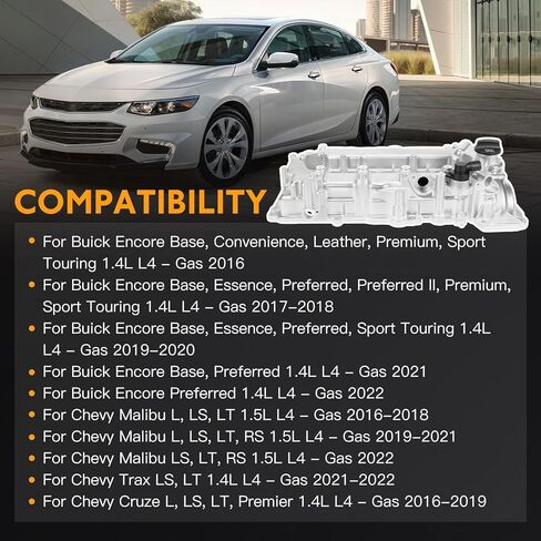 25204723 غطاء صمام المحرك ومجموعة الحشيات مناسب لـ Chevy Malibu 2016-2022، Cruze 2016-2019، Trax 2021-2022، لـ Buick Encore 2016-2022، 1.4L 1.5L - استبدال 98MC22G 74314ZFMP 86615JTPP 12699254 in Kuwait