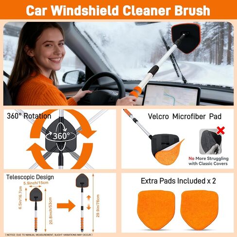 XINDELL Windshield Cleaner Tool, Extendable Car Window Cleaning Kit with 360° Rotating Head, All Purpose 10pcs Interior Exterior Glass Cleaner for Cars Trucks SUVs, with Microfiber Pads & Towels in Kuwait