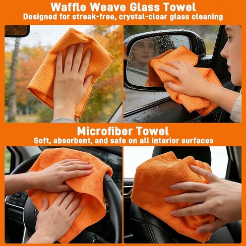 XINDELL Windshield Cleaner Tool, Extendable Car Window Cleaning Kit with 360° Rotating Head, All Purpose 10pcs Interior Exterior Glass Cleaner for Cars Trucks SUVs, with Microfiber Pads & Towels in Kuwait