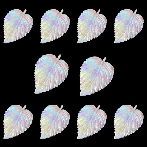 10PCS Wall Leaf Ornament Luminous Resin Simulation Leaf Glossy Rainbow 60x43mm for DIY Handmade Hair Accessories Gift Bag Patch Garden Decoration in Kuwait