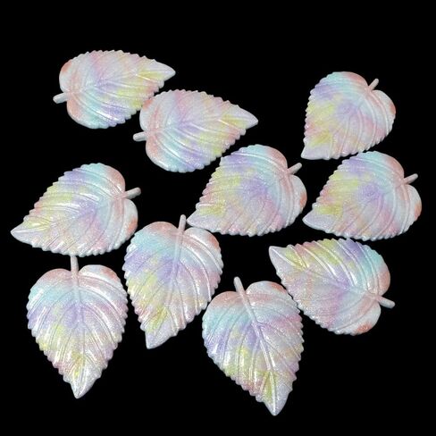 10PCS Wall Leaf Ornament Luminous Resin Simulation Leaf Glossy Rainbow 60x43mm for DIY Handmade Hair Accessories Gift Bag Patch Garden Decoration in Kuwait