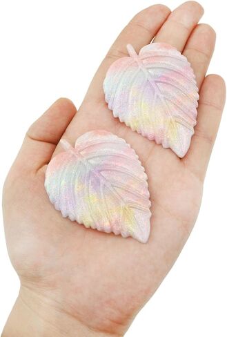 10PCS Wall Leaf Ornament Luminous Resin Simulation Leaf Glossy Rainbow 60x43mm for DIY Handmade Hair Accessories Gift Bag Patch Garden Decoration in Kuwait