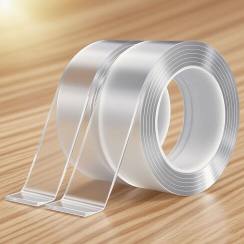 2 Rolls Double-Sided Mounting Tape (10FT), Multipurpose Removable Adhesive Foam Tape, Transparent, Household, Wide 20mm x Thickness 0.5mm in Kuwait