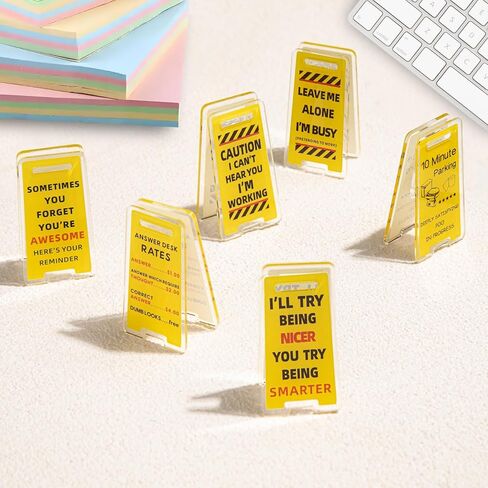 Funny Sticky Note Holder - 6 Pack Note Holder Clips, Overstimulated Desk Sign for Office, Hilarious Desk Signs for Coworkers, Perfect Funny Office Gifts (Yellow) in Kuwait