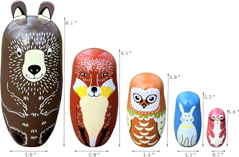 5PCS Russian Nesting Dolls Animal Bear Dolls Stacking Wooden Handmade Matryoshka Dolls Cute Cartoon Animal Pattern, Great Toy Gift for Girls Boys' Birthday or Home Decoration (Brown Bear) in Kuwait