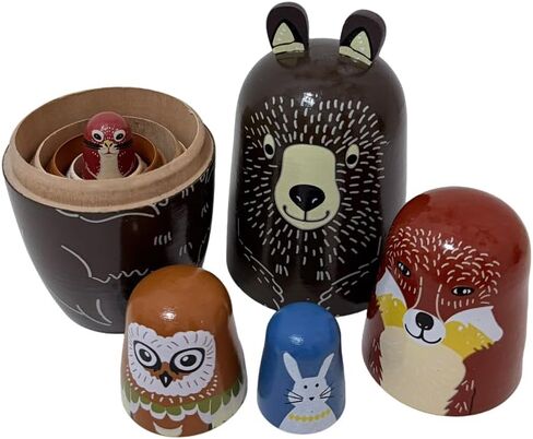 5PCS Russian Nesting Dolls Animal Bear Dolls Stacking Wooden Handmade Matryoshka Dolls Cute Cartoon Animal Pattern, Great Toy Gift for Girls Boys' Birthday or Home Decoration (Brown Bear) in Kuwait