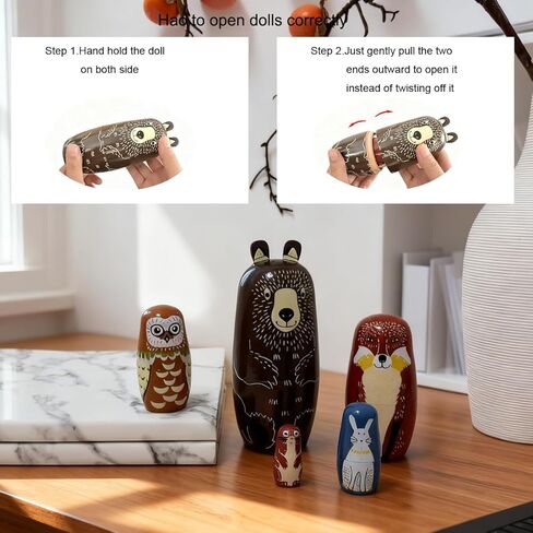 5PCS Russian Nesting Dolls Animal Bear Dolls Stacking Wooden Handmade Matryoshka Dolls Cute Cartoon Animal Pattern, Great Toy Gift for Girls Boys' Birthday or Home Decoration (Brown Bear) in Kuwait