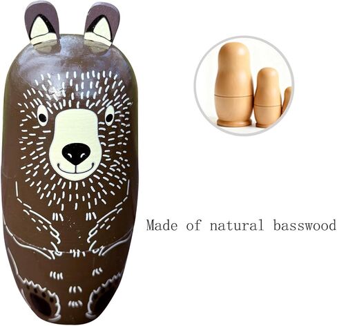 5PCS Russian Nesting Dolls Animal Bear Dolls Stacking Wooden Handmade Matryoshka Dolls Cute Cartoon Animal Pattern, Great Toy Gift for Girls Boys' Birthday or Home Decoration (Brown Bear) in Kuwait