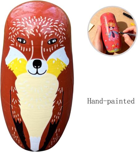 5PCS Russian Nesting Dolls Animal Bear Dolls Stacking Wooden Handmade Matryoshka Dolls Cute Cartoon Animal Pattern, Great Toy Gift for Girls Boys' Birthday or Home Decoration (Brown Bear) in Kuwait