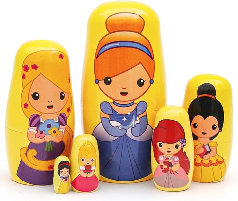 Princess Nesting Dolls for Girls – 6 Nested Handmade Wooden Matryoshka Dolls, Princess Dolls with Dresses for Kids,Father's Day Christmas Birthday Gifts & Home Décor in Kuwait
