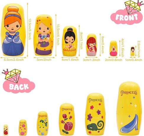 Princess Nesting Dolls for Girls – 6 Nested Handmade Wooden Matryoshka Dolls, Princess Dolls with Dresses for Kids,Father's Day Christmas Birthday Gifts & Home Décor in Kuwait
