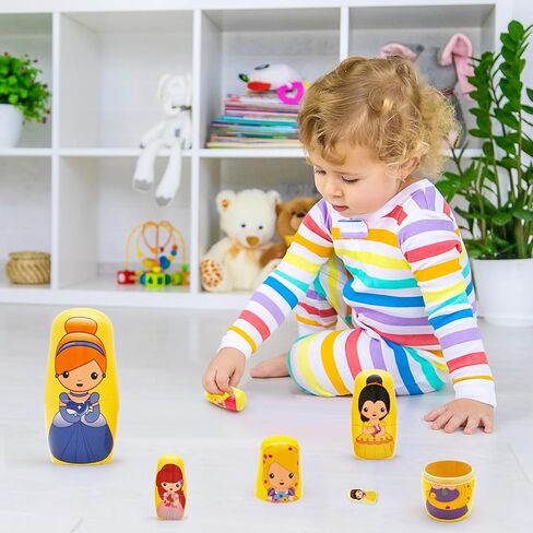 Princess Nesting Dolls for Girls – 6 Nested Handmade Wooden Matryoshka Dolls, Princess Dolls with Dresses for Kids,Father's Day Christmas Birthday Gifts & Home Décor in Kuwait