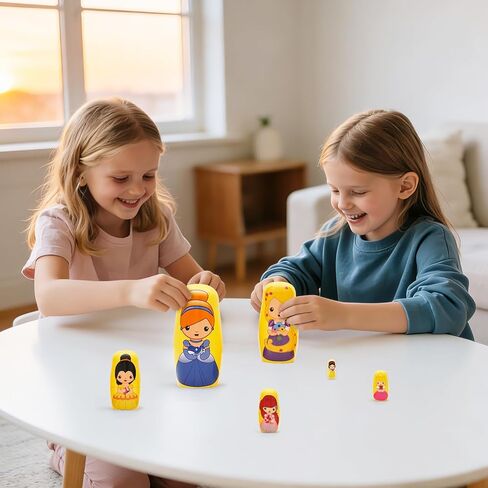 Princess Nesting Dolls for Girls – 6 Nested Handmade Wooden Matryoshka Dolls, Princess Dolls with Dresses for Kids,Father's Day Christmas Birthday Gifts & Home Décor in Kuwait