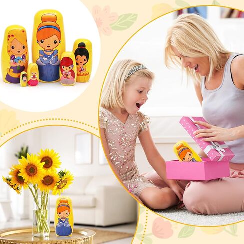 Princess Nesting Dolls for Girls – 6 Nested Handmade Wooden Matryoshka Dolls, Princess Dolls with Dresses for Kids,Father's Day Christmas Birthday Gifts & Home Décor in Kuwait