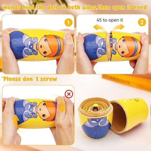 Princess Nesting Dolls for Girls – 6 Nested Handmade Wooden Matryoshka Dolls, Princess Dolls with Dresses for Kids,Father's Day Christmas Birthday Gifts & Home Décor in Kuwait