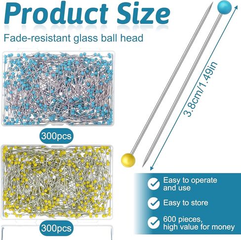 600 Pcs Glass Head Sewing Pins, 1.5Inch Straight Pins for Sewing 2 Colors Pearlized Ball Head Quilting Pin Dressmaker Corsage Pin for Fabric, Crafts, Jewelry Making, DIY in Kuwait