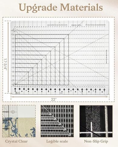 Upgrade Clear Stripology XL Slotted Quilting Ruler, 17-3/4" x 22" with Non-Slip Shatterproof Acrylic for Cutting Sewing Fabric Strips in Patchwork, Calibration Square Grid Template Marked up to 12.5" in Kuwait