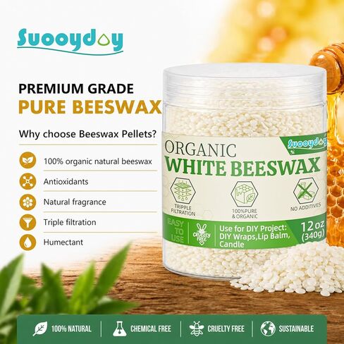 Beeswax Pellets 12oz, Beeswax Wraps for Food, Triple Filtered White Beeswax for Candle Making, Natural Beeswax for Beeswax Wraps & Pine Resin Food Wraps, Wax for Candle Making, DIY Projects, Stamps in Kuwait