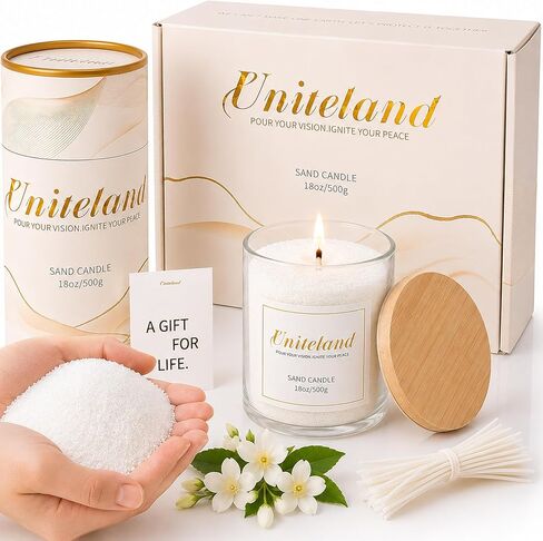 Uniteland Pearled Candle Sand with Wicks, 18oz Non-Toxic Sand Wax, 40 Wicks, Glass Jar, Smokeless Powder Snow Candles, 120 Hours DIY Refillable Beaded Candle Making Kit, Wedding, Home in Kuwait