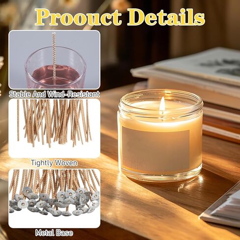 Candle Wicks for Candle Making, 50pcs Candle Making Wicks with 10 Pcs Wooden Candle Wick Holders and 60Pcs Candle Wick Stickers for Soy Wax Beeswax Coconut Wax Candle Making Supplies in Kuwait