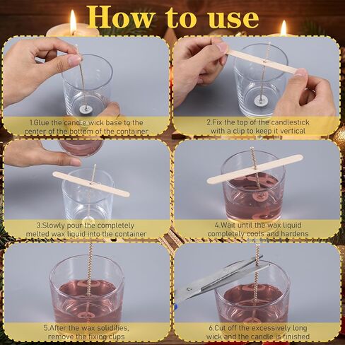 Candle Wicks for Candle Making, 50pcs Candle Making Wicks with 10 Pcs Wooden Candle Wick Holders and 60Pcs Candle Wick Stickers for Soy Wax Beeswax Coconut Wax Candle Making Supplies in Kuwait