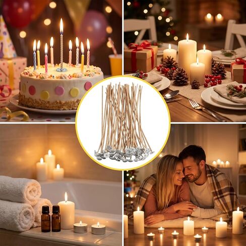 Candle Wicks for Candle Making, 50pcs Candle Making Wicks with 10 Pcs Wooden Candle Wick Holders and 60Pcs Candle Wick Stickers for Soy Wax Beeswax Coconut Wax Candle Making Supplies in Kuwait