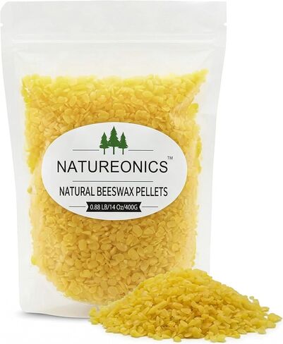 حبيبات شمع العسل الصفراء 400 جرام من Natureonics - 100% من حبيبات شمع العسل النقية والطبيعية من الدرجة التجميلية لصنع الشموع، ومرطب الشفاه DIY، والكريمات، واللوشن، وصناعة الصابون - خرزات ثلاثية مفلترة سهلة الذوبان (14.1 أونصة) in Saudi Arabia