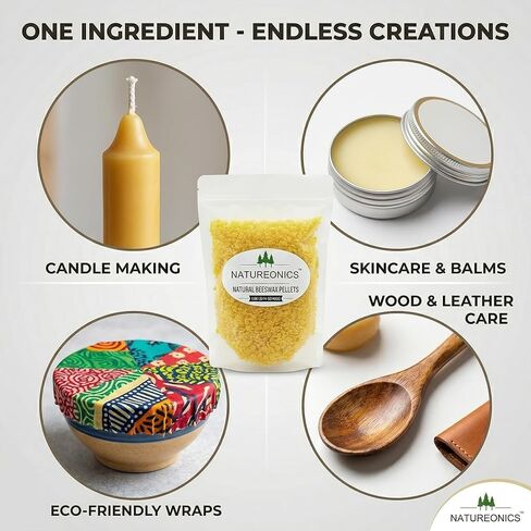 حبيبات شمع العسل الصفراء 400 جرام من Natureonics - 100% من حبيبات شمع العسل النقية والطبيعية من الدرجة التجميلية لصنع الشموع، ومرطب الشفاه DIY، والكريمات، واللوشن، وصناعة الصابون - خرزات ثلاثية مفلترة سهلة الذوبان (14.1 أونصة) in Saudi Arabia