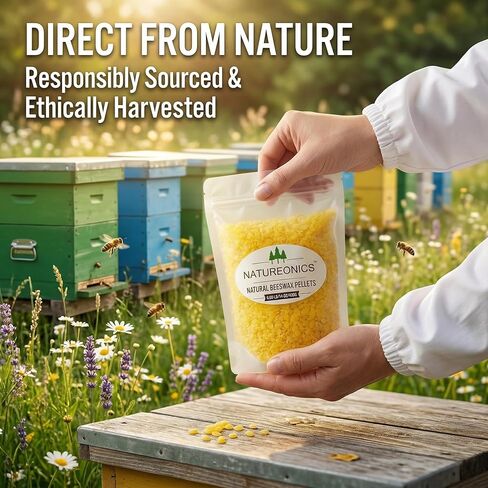 حبيبات شمع العسل الصفراء 400 جرام من Natureonics - 100% من حبيبات شمع العسل النقية والطبيعية من الدرجة التجميلية لصنع الشموع، ومرطب الشفاه DIY، والكريمات، واللوشن، وصناعة الصابون - خرزات ثلاثية مفلترة سهلة الذوبان (14.1 أونصة) in Saudi Arabia