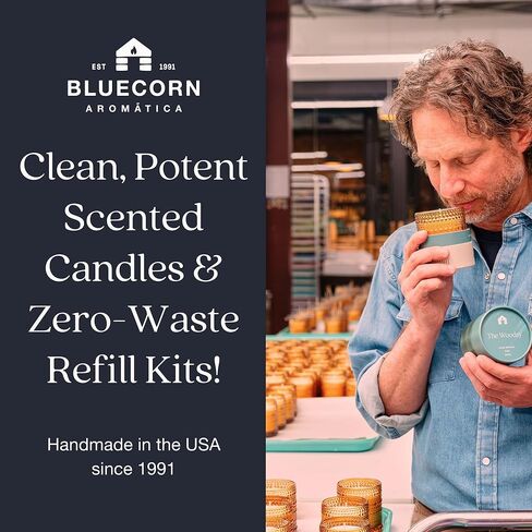 Bluecorn Aromática Ponderosa Pine Scented Candle Refill Kit – Pine, Fir Needle, Cedar & Cypress | Essential Oils | Clean-Burning Coconut Wax | 100% Compostable Pouch | DIY Candle Refill | Made in USA in Saudi Arabia