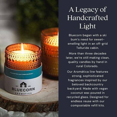 Bluecorn Aromática Ponderosa Pine Scented Candle Refill Kit – Pine, Fir Needle, Cedar & Cypress | Essential Oils | Clean-Burning Coconut Wax | 100% Compostable Pouch | DIY Candle Refill | Made in USA in Saudi Arabia