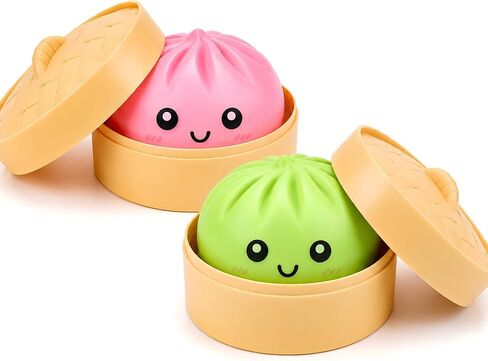 2 PCS White Glitter and Colorful Mystery Dumpling Squishies,Soft Stretchy Bao Bun Stress Relief Balls,Sensory Fidget Squeeze Toys for Anxiety Relief,Decompression Desk Toys in Kuwait