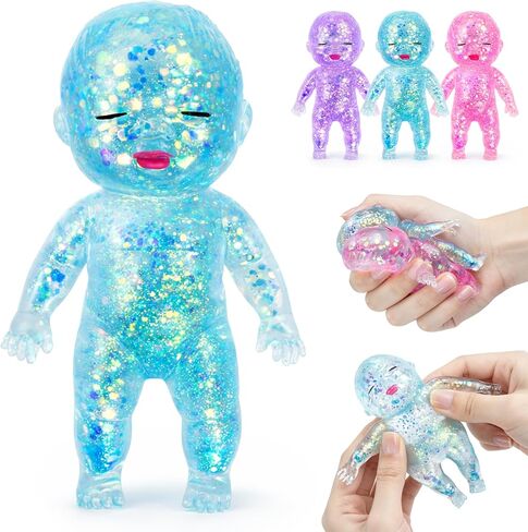 Baby Squishy Glittery- 4" Soft Squeezable Fidget Toy,Cute Sparkly Sensory Decompression Doll for Adults,Desk Decor & Anxiety Relief, Ideal for Birthday Gifts, Party Favors, Classroom Prizes (Pink) in Kuwait