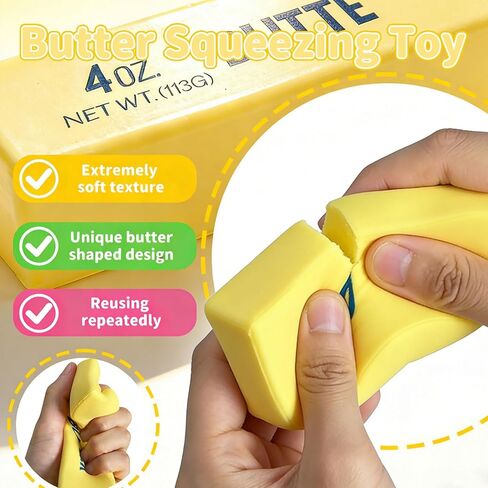 Butter Squishy Slow Rising Stress Relief Toy, Realistic Butter Stick Squeeze Toy, Non-Stick TPR Fidget Toy for Anxiety & Sensory Relief, Cute Desk Decor for Kids & Adults, Office & School (2PCS) in Saudi Arabia