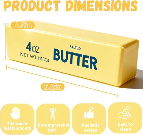 Butter Squishy Slow Rising Stress Relief Toy, Realistic Butter Stick Squeeze Toy, Non-Stick TPR Fidget Toy for Anxiety & Sensory Relief, Cute Desk Decor for Kids & Adults, Office & School (2PCS) in Saudi Arabia