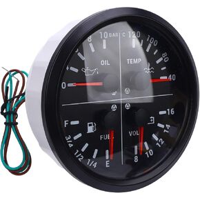 Fabater Automotive Gauges, 4 in 1 Multifunction Accurate Measurement Gauge, Digital Display Gauge with Easy Installation for RV Yacht Truck (Black Dial Black Bezel) in Saudi Arabia